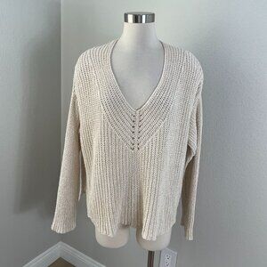 EILEEN FISHER Womens XL Organic Cotton Linen Tape Yarn Sweater V Neck Knit Top